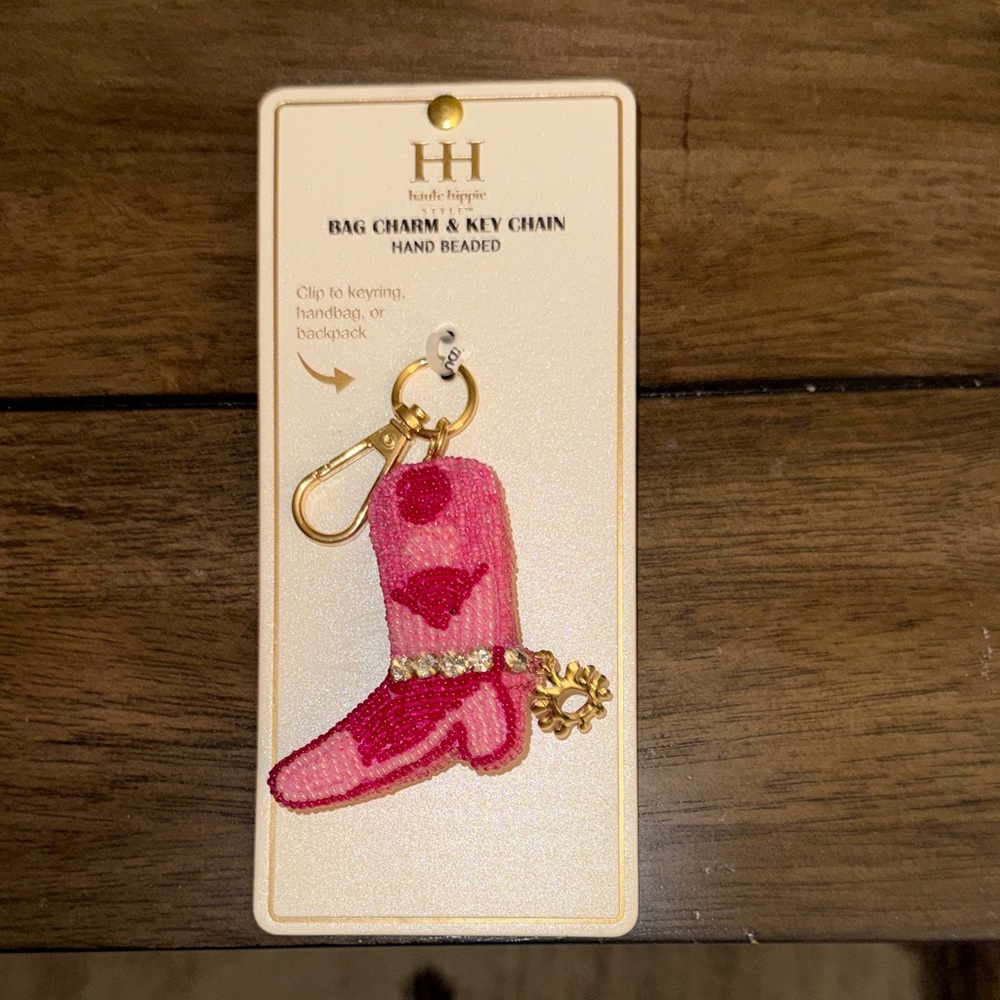 Haute Hippie Pink Beaded Boot Key Chain